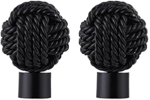 Lister Cartwright 19mm Curtain Pole Ends Finials Pack of 2 Adjustable Screws Available in Colours Obsidian Black (Metal Knotted Finials)