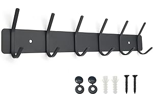 SYPEN Wall Coat Rack, Wall Coat Hooks, Metal, Stainless Steel, Hook Rack for Bedroom, Bathroom, Kitchen, Coat Hook for Clothes, Jacket Holder, Black, 6 Hooks