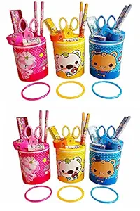 Gifts Online Birthday Party Return Gifts Stationary Set-Of 6-One Set Includes Pen Stand,2 Pencils,Rubber,Sharpner,Paper Scissor,Scale