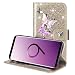 Produktbild Gaxaly S9 Plus Hülle Wallet kompatibel mit Samsung Galaxy S9plus Handy Cover Flip Gs9 S 9plus S9case Glaxay 9s Bumper Kartenhalter Flower Coque Girly 6.2 Zoll, Gold