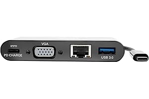 Tripp Lite USB-C Multiport Adapter, VGA, USB-A Port, Gbe and PD Charging, Black (U444-06N-VGUB-C)