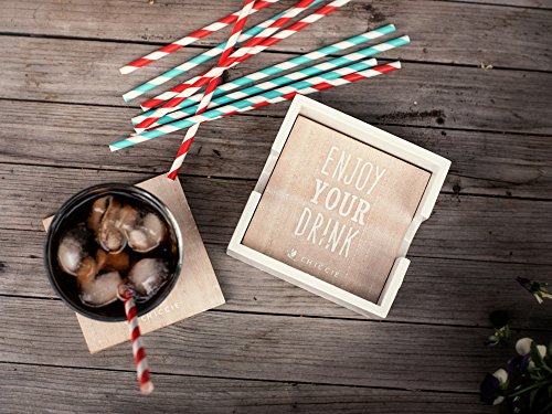 6 Set CHICCIE Holz Untersetzer 10x10cm – Glasuntersetzer – Gläser Bar Tisch - 3