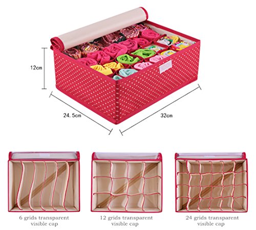 qubabobo Oxford Stoff Aufbewahrungsbox-Set, GAP BH Socken Unterwäsche Organizer 32 x 26 x 13 cm Pink Cherry - 7