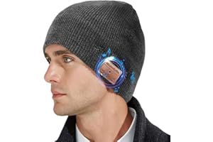 Loowoko Gorro Bluetooth,Unisex Sombrero Beanie con Auriculares Bluetooth V5.0 USB Recargable Lavable Gorro Musica de Punto Invierno con Luz LED, Regalos Navidad para Hombre Mujer