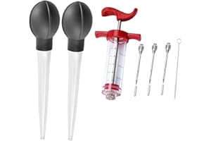 PAIKIUU 30ml Fleischinjektorspritze mit Reinigungsbürste und Truthahn Baster Langlebige Lebensmittelspritze und Baster zum Kochen von Truthahn Huhn Rind Schweinefleisch