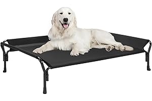 Veehoo Chłodzące podwyższone legowisko dla psa, podwyższone legowisko dla psa z poręczą ochronną, rama łóżka dla psa z nadającą się do prania siatką, antypoślizgowa sofa dla psa do wewnątrz i na