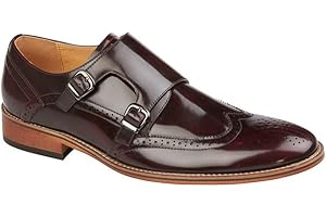 GOOR M429BD Twin Buckle Mens Brogue Monk Shoes Oxblood