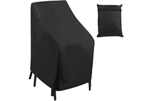 KIOINER Pokrowce na krzesła ogrodowe, pokrowiec ochronny na krzesła ogrodowe z możliwością układania w stos, tkanina Oxford 210D, wiatroszczelna, zewnętrzny pokrowiec do salonu na patio (czarny, 114 x 85 x 65