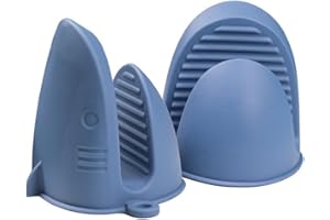 PAIDASHU Guantes de horno de silicona, soportes para ollas, resistentes al calor, antideslizantes, impermeables, mini guantes de horno perfectos para cocinar, hornear y hacer barbacoa (azul oscuro)