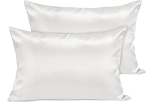 Joyhabit Satin Seiden Kissenbezug 40x60 cm, Beige, 2 Stück Superweicher, Glatter und Hautschützender Kopfkissenbezug für einen Tiefen Schlaf