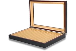 Tiiyee Estuche Estilográfica, Exhibición de Bolígrafos Pluma Organizador Portalápices Caja Colección Almacenamiento Caso Expositor 12 Ranuras Vitrina Madera Coleccionista Con Cubierta Vidrio