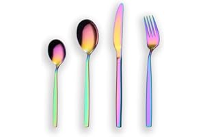 Berglander Set 24 posate colorate in titanio color arcobaleno, 24 pezzi Set posate colorate in argento, mutil color Set posate, servizio per 6 (arcobaleno lucido)