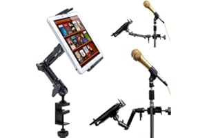 ChargerCity Heavy Duty 4-WAY Multi Adjustable Joint Aluminum Alloy Pole/Bar Clamp Mount for Music Mic Microphone Stand Podium Orchestra with Universal Spring Loaded Tablet holder compatible w/ Apple iPad Pro Air Mini Samsung Galaxy Tab Pro LG G Pad HD HDX Microsoft Surface Google Nexus Lenovo Yoga Tablets (Holder is also 1/4-20 Tripod Compatible)