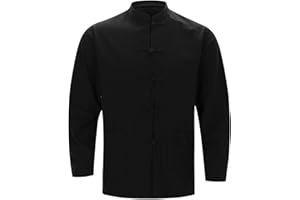 YOSUWOAI Chemises de style chinois traditionnel Kung Fu Tai Chi Coton et Lin Tang Costume Uniforme Chemise Confortable Doux Blouses Vêtements festifs Manches longues Chemise boutonnée pour hommes