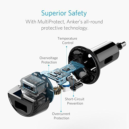 Anker Chargeur Voiture PowerDrive 2 Elite 2 Ports USB 24W Chargeur Allume Cigare avec Technologie PowerIQ pour iPhone XS Max   XR X   8 7   6   Plus   5s  iPad  Samsung Galaxy Note et Autres