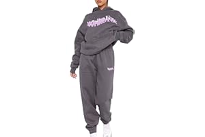 YUEXIRUI Tracksuit Womens Full Set 2 Piece Oversized Outfit Long Sleeve Pullover Hoodie and Loose Sweatpants Jogging Pants Activewear Sportwear Running Walking Hiking Track Suit