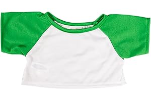 STUFFEMS TOY SHOP White T-Shirt with Green Sleeves Outfit Teddy Bear Clothes Fit 14" - 18" (40cm) Build-a-bear, Vermont Teddy Bears, and Make Your Own Stuffed Animals