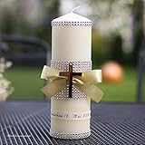 Taufkerze Kommunionkerze Kerze zur Taufe Kommunion Firmung mit Edelstahlkreuz Glanz Handarbeit binnbonn