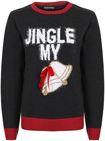 New Womens Mens Unisex Christmas Xmas Jumper Novelty Knit Sweater Retro Vintage Jingle My Bell Jumper with 3D Bow Sugar Crisp Ladies Fashion 12