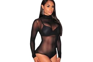 XFSRG Body Damen Sexy Sheer Mesh Langarm Bodysuit Elegant Damenbody Netz Blusebody Unterziehbody Schmal Bodysuits Tops für Frauen