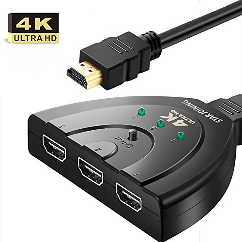 HDMI Switch-STARJOINING HDMI Splitter/Hub/Switcher(3 In 1 Out)-Supports 4K 1080 HD Plug and Play for HDTV PC P