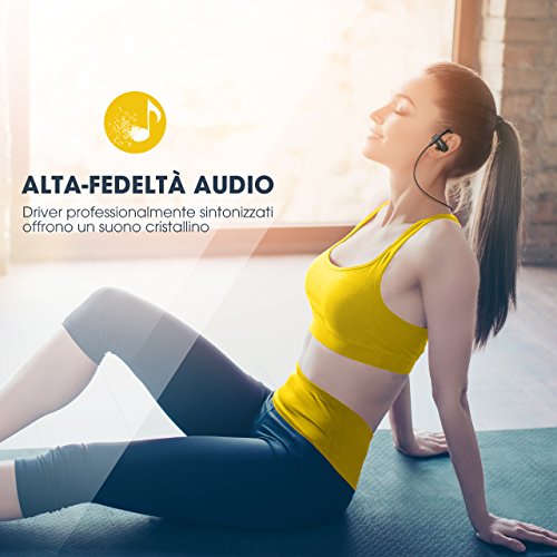 Auricolari Bluetooth 4.1 Mpow D2, Auricolari Sportivi Bluetooth Rivestimento Nano Impermeabile IPX7 con Microfono e Custodia da Trasporto per iPhone 7, 7 Plus, 6s, 6s Plus, 6, 6 Plus, Samsung, Huawei, Sony ed Altri Smartphone