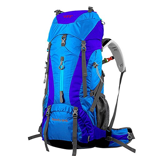 Camping Bag/Outdoor Trekking Große Kapazität Rucksack/männlich und weiblich Rucksack/Reisetaschen 60L + 5L (Blue)