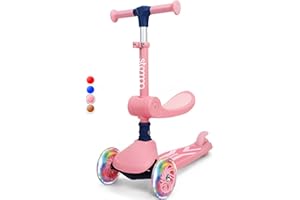 Stompa Scooter for 2 Year Old | 2-in-1 Toddler Scooter with Seat | 3 Wheel Scooters for Boy & Girl | LED Light Up Wheels, Adjustable Height, Foldable, Lean to Steer, Max 50KG