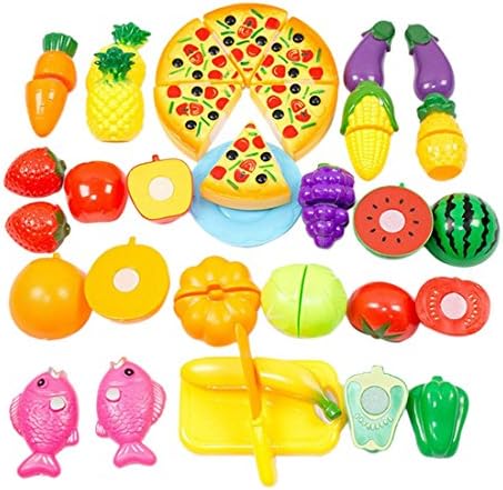 Hengfey Plastic Food Toys Cutting Set Kitchen Pretend Play for Kids 24 Pieces