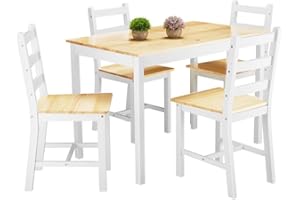 PANANA furniture-uk-shop Ensemble Table en Bois + 4 Chaises pour Salle à Manger, Cuisine, Séjour, Café, Poids: 27kg, Gris+Bois