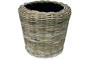 Klocke Pflanzkörbe Pflanzkorb Rattan Rund – Beigegrau - Weidenkorb mit Einsatz für Außen/Outdoor - Gartenkorb Korbgeflecht - Übertopf für Garten/Pflanzgefäß (Ø 45cm / Höhe 49cm)