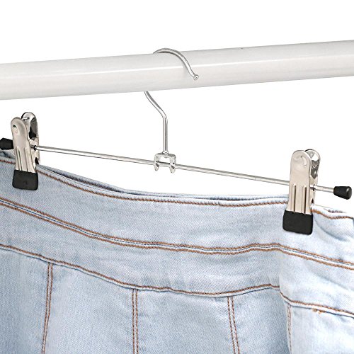 Yahee 20 Stück kleiderbügel Hosenbügel aus Metall rutschfest verstellbar, mit verschiebbaren Clips (Silber) - 5