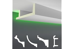 Perfiles de estuco HEXIM LED paquetes de ahorro - Iluminación indirecta con tiras de techo de PU, ligeras y opacas- (8m LED-12) Decoración spot de esquina en el interior