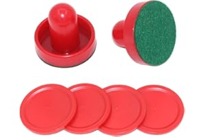 HugeDE 2 Pcs Red Air Hockey Pushers and Air Hockey Pucks Great Goal Handles Paddles Replacement Accessories for Game Tables