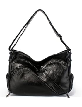 YAAGLE Damen Schultertasche Leder Umhängetasche groß Multi-Taschen Handtasche Schwarz