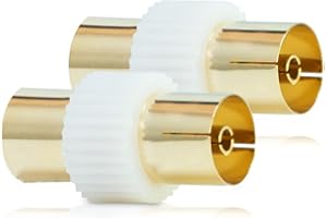 CABLE MOUNTAIN CableMountain Coaxial TV Aerial Connector | 24K Gold Plated Female to Female Coaxial Cable Connectors, Aerial Adapter for RF Coax Cable, Free View | White (Pack of 2)