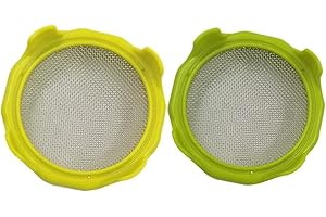 Ezebesta 2PACK Sprouting lids Plastic Sprout Lid with Stainless Steel Screen for Wide Mouth Mason Jars, Germination Kit Sprouter Sprout Maker with Stand Water Tray Grow Bean Sprouts, Broccoli Seeds