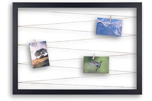 CLAMARO 'Collage Line' Fotohalter 70x50 cm | Schwarz Matt | Querformat Bilderrahmen mit Fotoleine aus Juteband und Holzklammern | Ideal als Fotocollage Galerie, Fotowand oder Fotorahmen