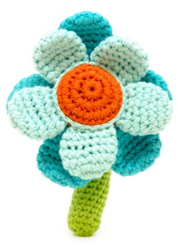 Pebble crochet flower rattle - turquoise