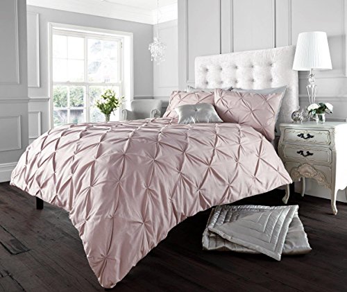 Alford Pin Tuck Duvet Cover Bedding & 2 Pillowcase Set, All Sizes Available (Soft Pink, Double)