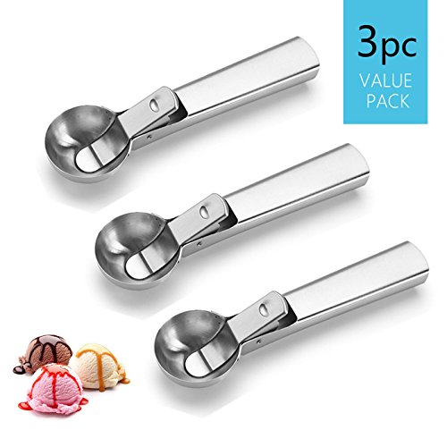 RayPard 3 Stück Eisportionierer Cromargan Edelstahl rostfrei 18/10, Plätzchen-Teig und Wassermelonen-Löffel