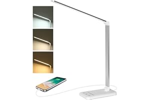 PROBUK Dimmable LED Desk Lamp with USB Charging Port, 5 Light Modes & 6 Brightness Levels, Touch Control & Adjustable Timer for Home, Office, Bedroom, Reading & Study