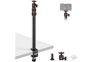 NEEWER Camera Desk Mount, Overhead Desktop Light Stand Microphone Boom Arm with Ball Head C Clamp Cleaning Cloth for DSLR Webcam Phone Holder Ring Light Mic Streaming Video Recording, Red TL283