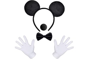 iZoeL Damen Herren Maus Mouse Kostüm Haarreifen mit Maus Ohren + Handschuhe + Nase+Krawatte für Fasching Karneval Motto Cosplay Party