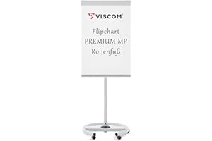 ‎VISCOM PREMIUM Flipchart mit Rollenfuß - mobil und vielseitig - ausklappbare Papierhalter - Whiteboard mit Stativ - höhen-verstellbar