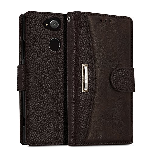 IDOOLS Case for Sony Xperia XA2 Ultra Phone Case,Folding Flip Cases Protective Cover Strong Magnetic Closure Protector with Card Slots Kickstand (Brown, 6.0”)