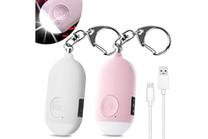 Shackcom Taschenalarm 130dB Persönlicher Alarm USB Wiederaufladbar Taschenalarm mit LED-Beleuchtung Funktion Wasserdicht Selbstverteidigung Sirene für Frauen,Kinder,Senioren-Weiß+Rosa