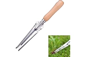 NICAVKIT Ręczny wyrywacz chwastów, ze stali nierdzewnej, do ogrodu, do kopania, przesadzania, pielenia z drewnianym uchwytem, widelec do ogrodu, do kopania, przesadzania, pielenia