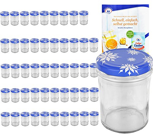 50er Set Sturzglas 435 ml To 82 Deckel mit Schneeflocken incl. Diamant Gelierzauber Rezeptheft Marmeladenglas Einmachglas Einweckglas