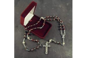 R. Heaven Red brown glass rosary beads marble style with pearl bead paters in gift box